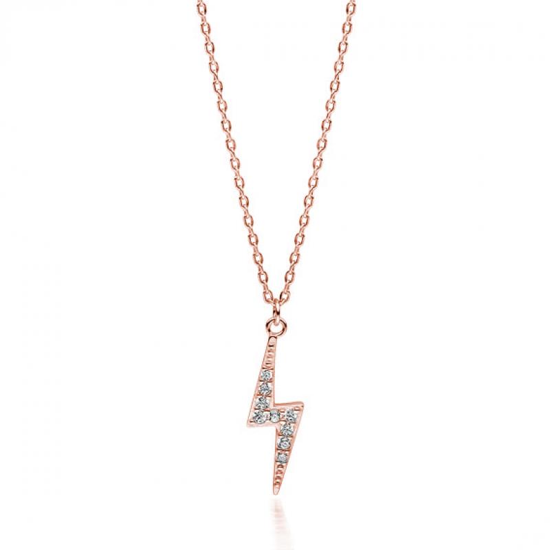 Lantisor argint placat cu aur roz fulger cu pietre DiAmanti Z1702NRG-DIA (Argint 925‰ 1,9 g.)